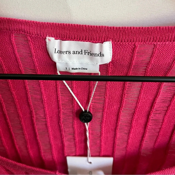Lovers + Friends Revolve Marissa Sheer Rib Long Sleeve Micro Crop Hot Pink NWT - Picture 3 of 4
